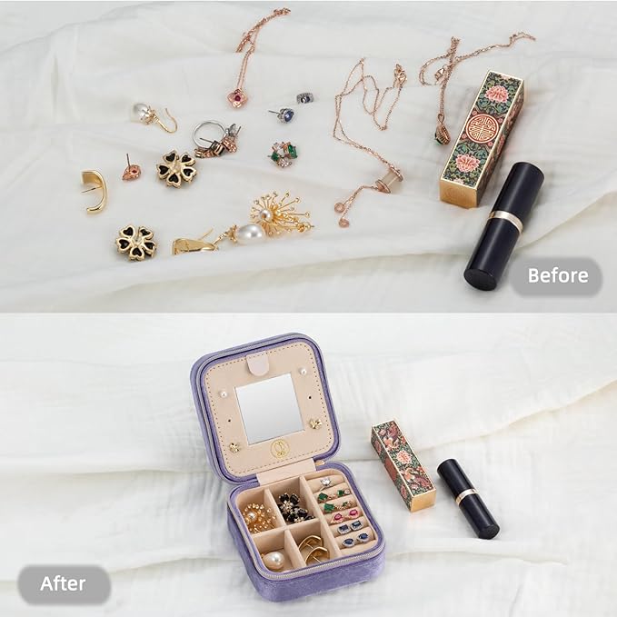 Plush Velvet Travel Jewelry Case Organizer, Small Travel Jewelry Box,Portable Jewelry Box Travel Mini Organizer Portable Display Storage Box For Rings Earrings Necklaces (Periwinkle Blue)