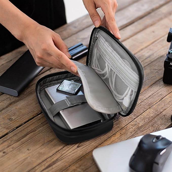 3Pcs Electronic Organizer Travel Cable Organizer Bag Pouch Portable Small Electronic Cable Pouch Electronics Accessories Organizer Travel Digital Storage Bag for Power Bank Charger Card, Black