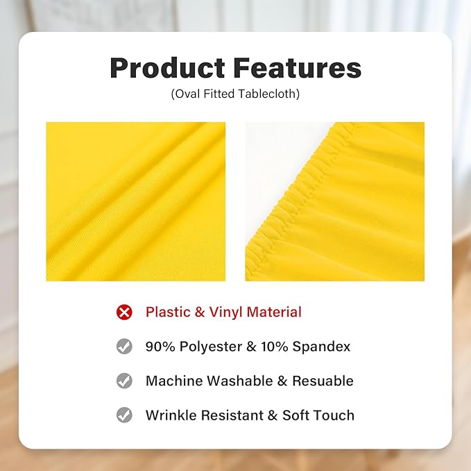 NEWISHER Fitted Oval Tablecloth 48 x 68 Inch Elastic Table Cloth, Stretch Spandex Table Cover Gold Washable Polyester Top Cap Cover for Dining Picnic Camping Indoor and Outdoor