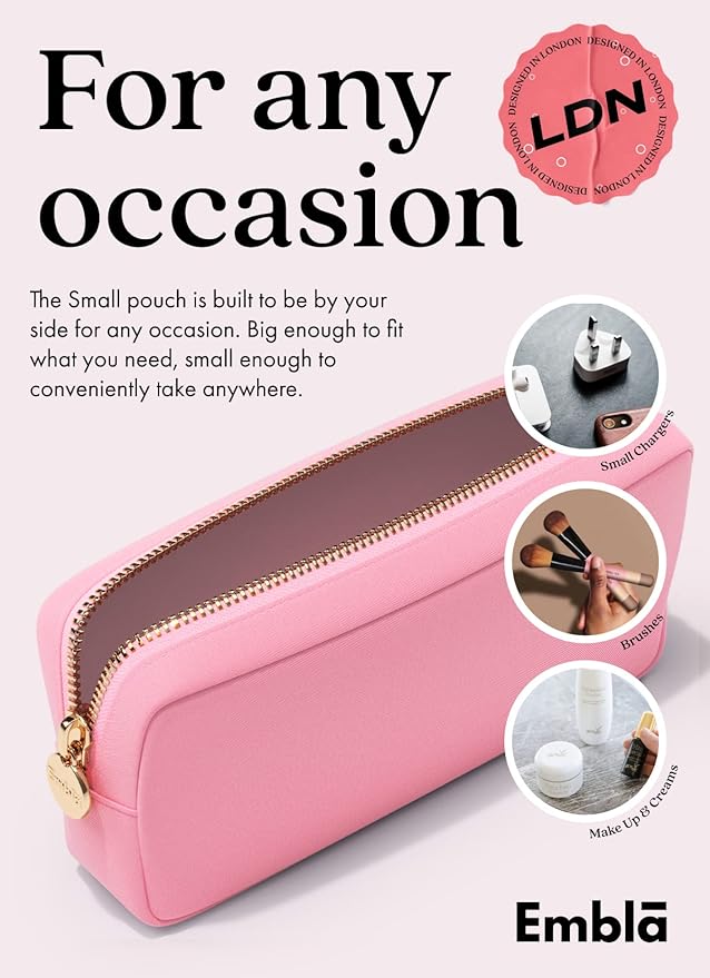 Embla Makeup Bag Travel Cosmetics Pouch and Toiletry Bag, Nylon Zipper Pouch Purse, Cute Make Up Organizer Storage Tote for Women Girls, Travel Skincare Case, Small Makeup Bags, Flamingo Pink
