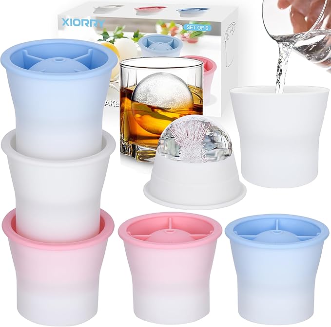 (Upgrade) Ice Molds 6 PCS, Silicone Sphere Ice Mold Maker, Stackable Easy Release Circle Ice Cube Mold with Lids, Spherical Ice Makers with Lids for Whiskey, Cocktails, Bourbon, and Drinks