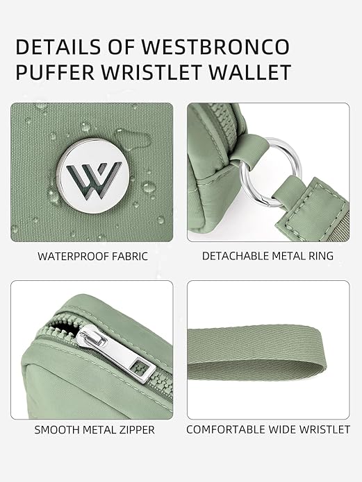 WESTBRONCO Puffer Wristlet Wallets for Women RFID Nylon Wallet with Zipper Quilted Purse for Travel Credit Card Holder Phone