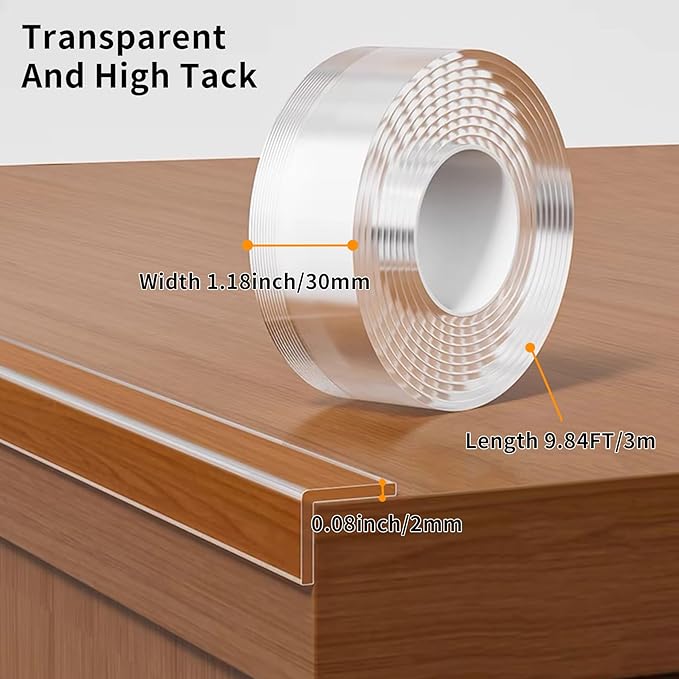 1.18 in x 9.84 FT, Clear Edge Protector Strip Sharp Edge Wrap Cover Tape, Self-Adhesive Protective Bumper Guards for Cabinet Door, Desk, Glass Table, Bed Furniture, Kitchen Countertop, Waterproof