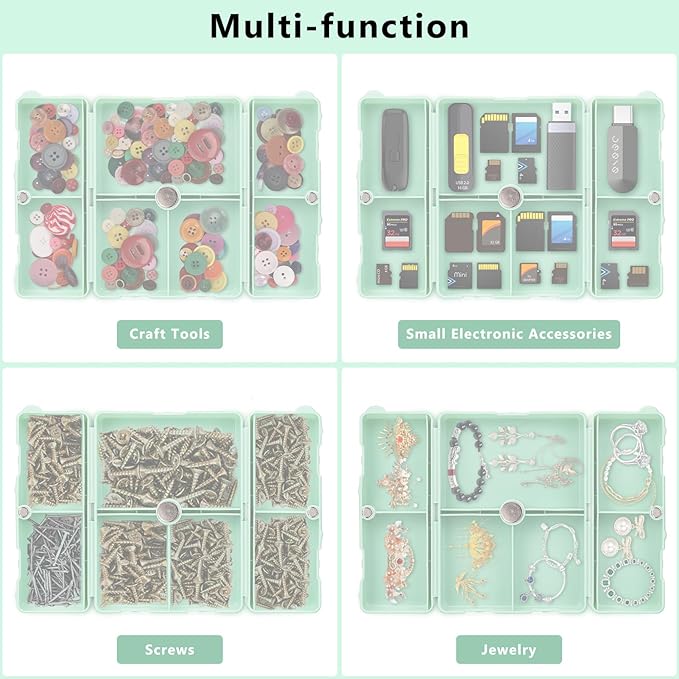 FYY 2 Pcs Daily Pill Organizer, 7 Compartments Portable Pill Case Travel Pill Organizer,[Folding Design] Pill Box for Purse Pocket to Hold Vitamins,Cod Liver Oil,Supplements and Medication-Green