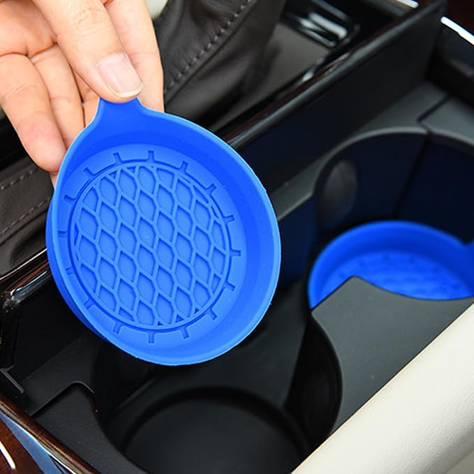 4PCS Car Cup Holder Coaster, Silicone Non-Slip Vehicle Cup Holder Insert Pads, Automotive Interior Insulation Drink Cup Mats Decor Accessories, Universal for SUV, Sedan, Truck (Blue)