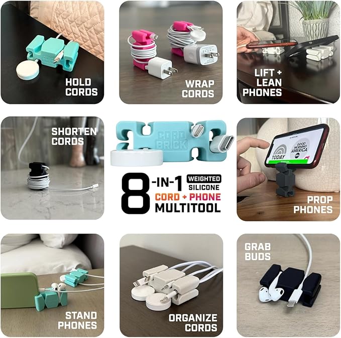 CordBrick 4pk Weighted Cord Holder for Nightstand - Phone Charger Cable Management for Travel - Phone Accessory Stocking Stuffers for Adults - Multipurpose Gift for Home, Office, Assorted