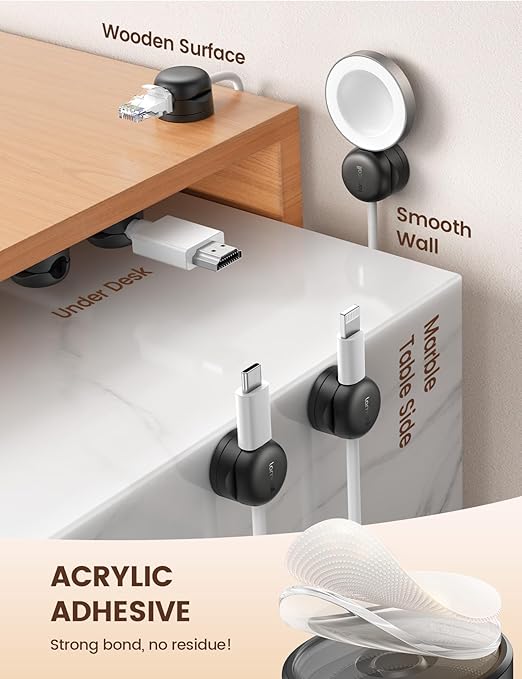 6Pack Rotatable Cord Organizer, Spring Cable Clips - Lamicall [1s Lock] Cord Holder, Desk Phone Charger Cable Management, Adhesive Wire Organizer Keeper for Nightstand, Home Office Accessories