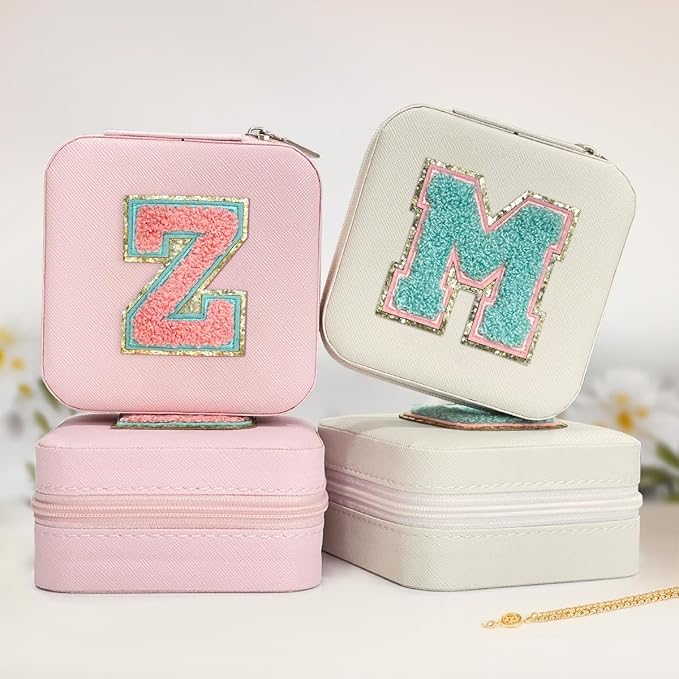 SANDJEST Personalized Jewelry Box, Pink Travel Jewelry Box with Initial Z, Small Monogrammed Jewelry Case Organizer for Girls Women Teen Kids, Mini Travel Essentials Gifts for Birthday Christmas