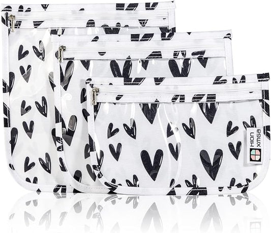 TSA Approved Toiletry Bag, Set of 3 Clear Travel Toiletry Bag Quart Size Zipper Travel Pouch, Waterproof Makeup Cosmetic Bag for Women Men Kids Toiletries Carry on, Hearts