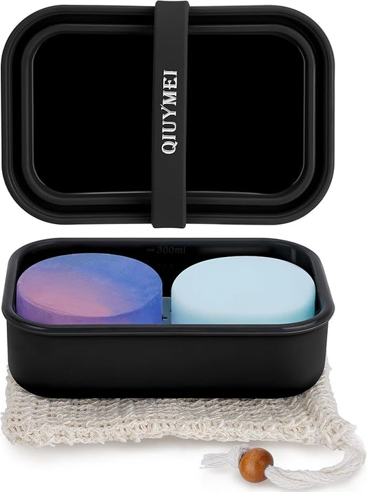 Silicone Soap Holder, Enhanced Leak-Proof Travel Soap Case with Draining Layer, Portable Bar Soap Holder, Travel Soap Container with Soap Bag, Soap Dishes for Bathroom/Camping/Gym (Black)