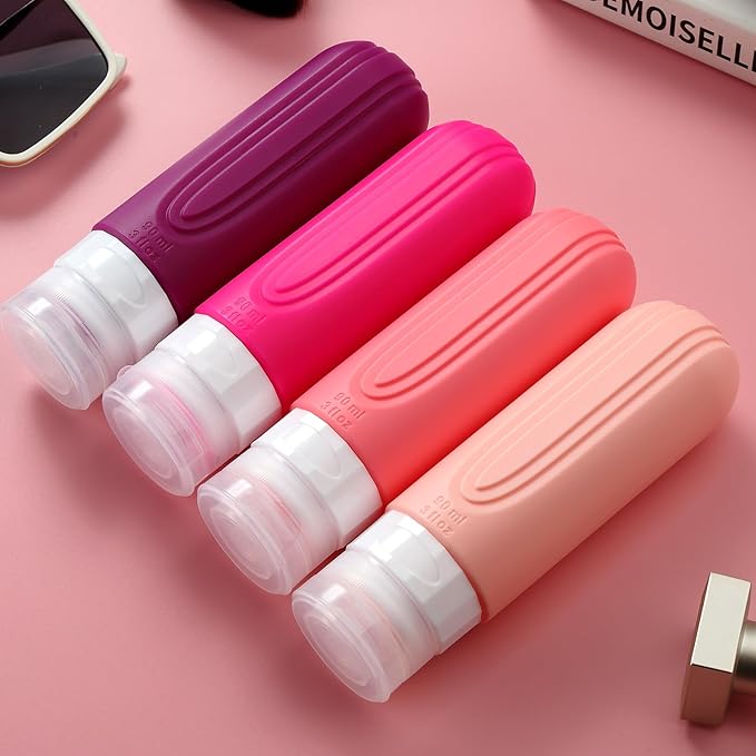 Mrsdry Travel Bottles for Toiletries, TSA Approved 3oz Travel Size Containers BPA Free Leak Proof Refillable Liquid Silicone Squeezable Travel Accessories for Shampoo Conditioner Lotion (4 Pack)