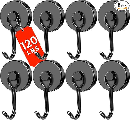DIYMAG Black Magnetic Hooks 120LBS Strong Magnetic Heavy Duty 2026 Cruise Ship Essentials Magnets with Metal Hook for Hanging Refrigerator Home Kitchen Office, 8 Pack