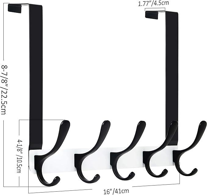 SKOLOO Over The Door Hook, Door Hanger Hooks for Hanging Clothes, Towels, Coats, Hats, Over The Door Towel Hook - Black on White, Assembly Required