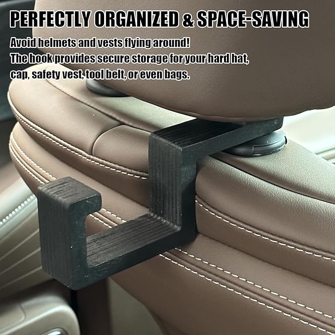 Hard Hat Holder for Truck Seat Bamboo Hard Hat Hook for Seatback, Headrest Hooks for Car, Portable Hard Hat Hanger, Holds Hard Hat and Vest with Ease (2)