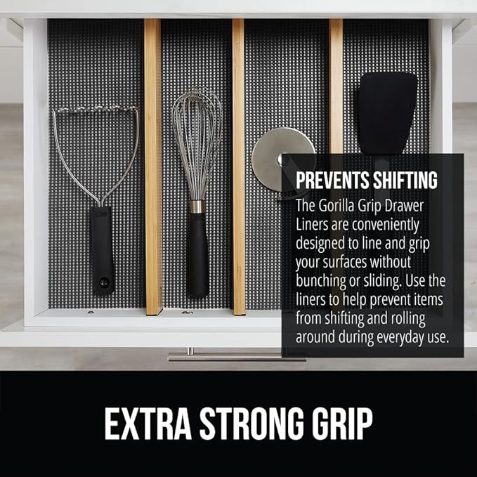 GORILLA GRIP powerGRIP Drawer Shelf and Cabinet Liner, Thick Strong Hold, Non-Adhesive Liners Protect Kitchen Cabinets and Cupboard, Bathroom Drawers, Easy Install, Breathable Mat, 17.5" x30' Charcoal