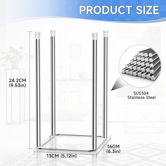 Water Bottle Drying Rack, Stainless Steel Bottle Dryer Rack, Baby Bottles Rack Dryer, Cup Drying Rack, Reusable Bag Drying Stand, Kitchen Stand Holder for Glass Bottles, Plastic Bag (Silver)