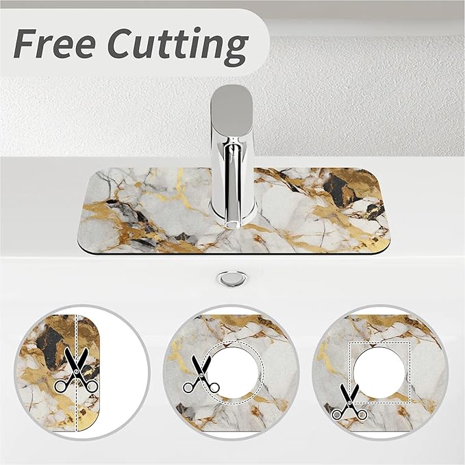 Kitchen Sink Splash Guard，Abstract marble gold Faucet Mat Sink Gadgets-Super Absorbent Fast Drying Mat Drip Catcher for Kitchen, Bathroom,Sink Mat, Dish Drying Mat, Bathroom(15" X 5.5" )