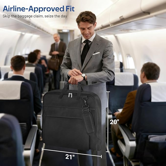 MISSLO Carry On Garment Bags for Travel with Shoe Compartment 42'' Suit Travel Bags for Men Heavy duty Fabric Luggage Hanging Bag for Clothes Suit Carrier with Shoulder Strap for Business Trips, Black