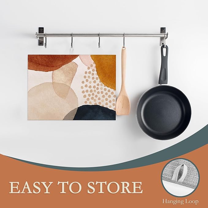 Boho Abstract Dish Drying Mats 18x24 Inch,Geometric Modern Art Dish Pad Drying Rack Mat for Kitchen Counter Ultra Absorbent Microfiber Dishware Coffee Maker Bar Countertop Decor