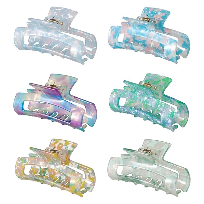 6 Pcs Hair Clip, Acetate Material, French Design Hair Jaw with Tortoise Celluloid Pattern, Medium Size Hair Claw Clips, for Girls and Women