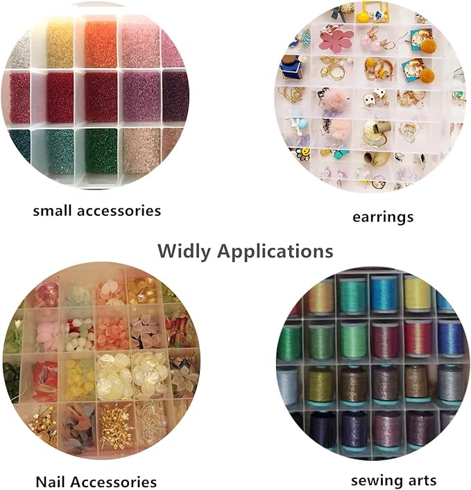 Feadily 2PCS 36 Grids Large Plastic Organizer Box with Dividers, Compartment Organizer Box for Nail Accessories/Screw/Sewing Arts and Oil Paint, Bead Storage Containers 14.9" x 9.2" x 1.9" (Clear)