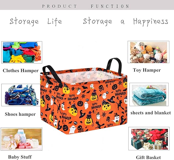 KUNRO Pumpkin Pattern Storage Basket Gift Shelf Basket Storage Bin, Nursery Basket Organizer Box for With Handles for Room Deco