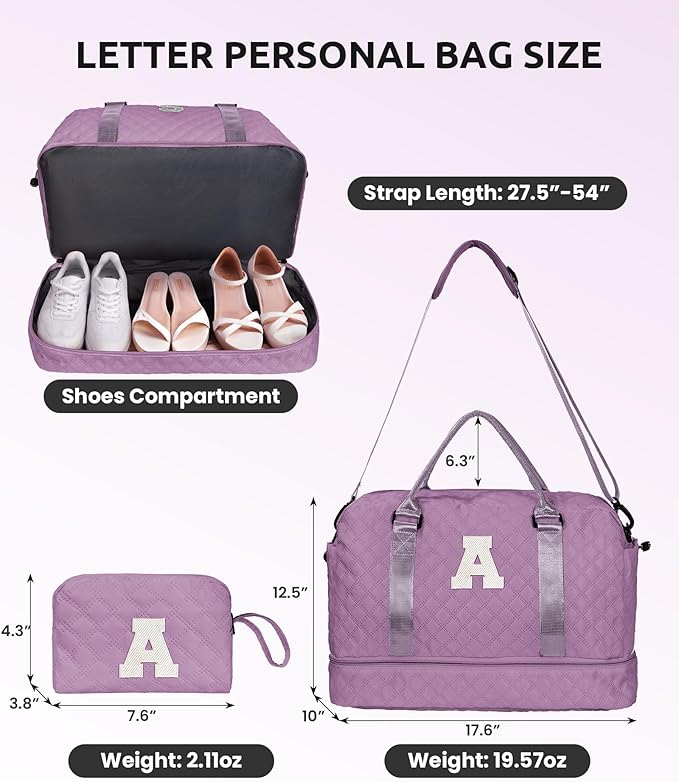 Birthday Gifts for Women-Initial Duffle Bag with Shoe Compartment, Personalized Weekender Bag, Monogram Overnight Bag, Letter Travel Bag with Makeup Bag，Friend Wife Birthday Gift (Letter C)