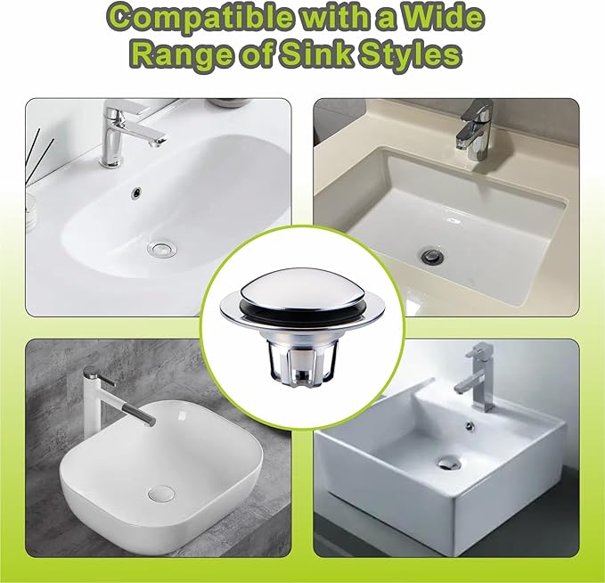 2 Pack Chrome Sink Drain Stopper,Glimflorus Universal 2-in-1 Pop Up Bathroom Sink Stopper with Hair Catcher and Strainer for 1 1/8"-1 1/2" Drain Holes