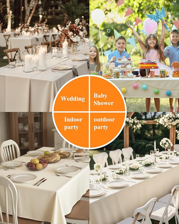 Goodluck 6 Pack Lvory Tablecloth 90 x 132 Inch – Rectangular Polyester Table Cloth, 6-8 Ft Tables – Reusable, Machine Washable Cover for Wedding, Birthday, Party Banquet and Event Decoration