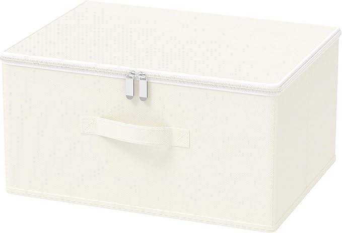 Storage Bins with Zipper, Cube Organizer Basket with Lid, Collapsible Stackable Closet Boxes, for Home and Bedroom, 1 Pack, Beige, 15.7 x 11.8 x 7.9 In, XSNY16BEL-1