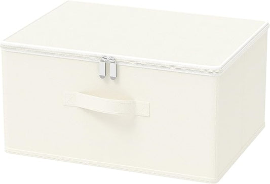 Storage Bins with Zipper, Cube Organizer Basket with Lid, Collapsible Stackable Closet Boxes, for Home and Bedroom, 1 Pack, Beige, 15.7 x 11.8 x 7.9 In, XSNY16BEL-1