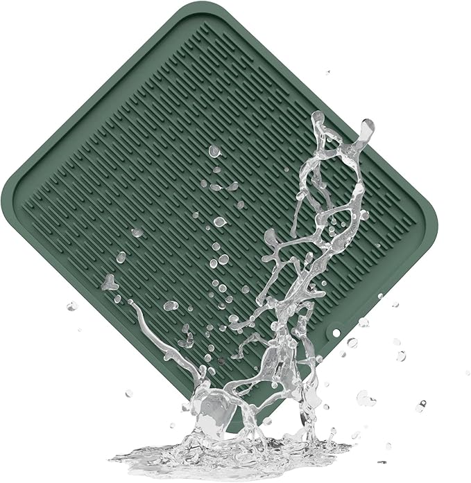 ZLR Silicone Dish Drying Mat for Kitchen Counter, Eco-Friendly Fast Dry Dish Mat, Easy Clean Multi Usage Drying Matt, Heat Resistant Trivet, 16" x 18" XL, Dark Green