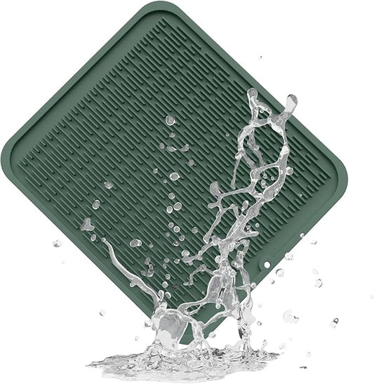 ZLR Silicone Dish Drying Mat for Kitchen Counter, Eco-Friendly Fast Dry Dish Mat, Easy Clean Multi Usage Drying Matt, Heat Resistant Trivet, 16" x 18" XL, Dark Green