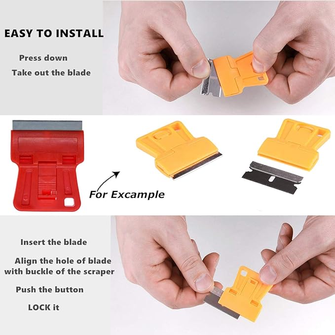 Mini Plastic Razor Blade Scraper High Visibility Red Window Paint Scraper with 5 Spare Metal Razor Blades - Stove Top, Wallpaper Sticker Decal Residue Label Removal