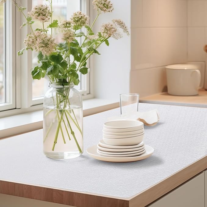 Drawer Shelf Liner for Kitchen Cabinets Non-Adhesive, Non Slip Shelf Paper Waterproof Thickened Cabinet Liners for Shelves, Strong Grip Mats for Cupboard, Dresser, Pantry, White, 17.5 in x 20 FT
