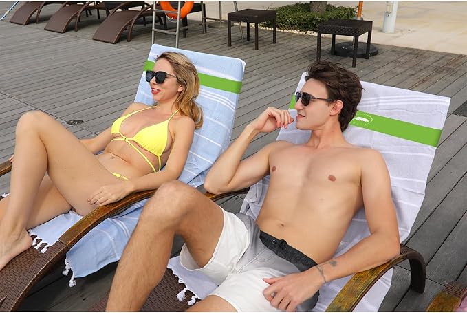 Towel Bands (6 Pack) - Stretch Beach Towel Clips for Beach Cruise Pool Chairs, Lounge Towel Holder Elastic, Cruise Ship Essentials (Green)