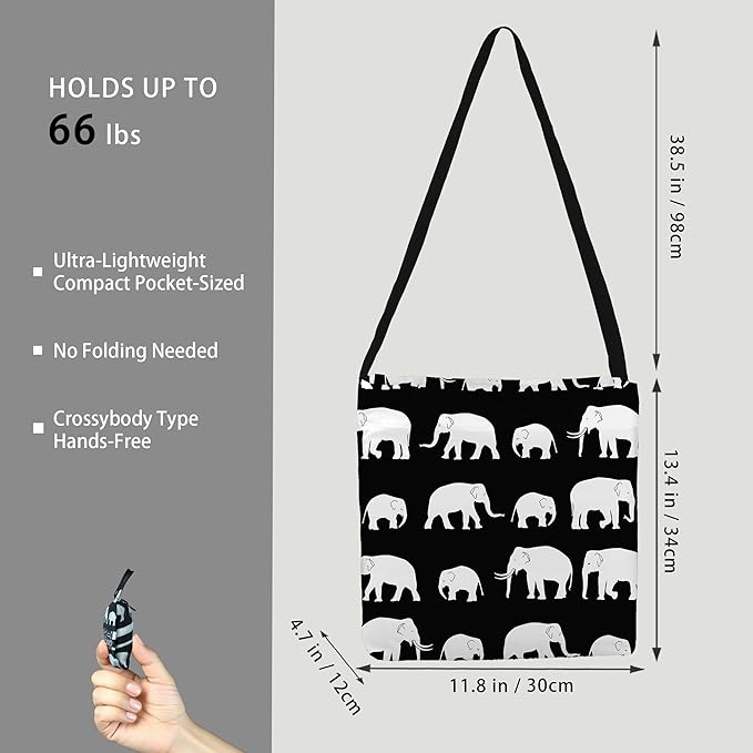 BeeGreen Elephant Tote Bag - Reusable Grocery Shopping Bag Ultimate Crossbody - Foldable Compact Portable Lightweight Duffle Bags