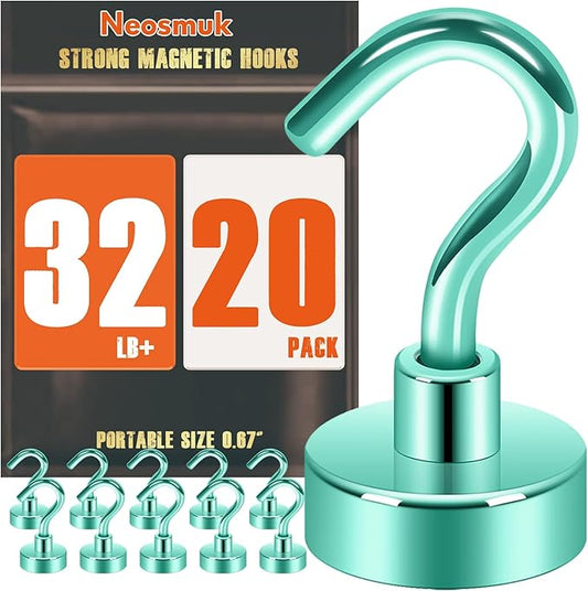 Neosmuk Magnetic Hooks, Cruise Ship Essentials, 30lb+ Heavy Duty Magnetic Hooks for Cruise Cabins, Refrigerator, Grill, Hanging, and Travel | Extra Strong Must-Have Magnet Hook, Green