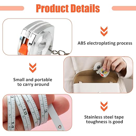 12 Pack 3ft Mini Tape Measure Keychain, Sliver Portable Retractable Small Tape Measure with Slide Lock, Construction Party Favors for Prize Bag Filler DIY Projects School Office Home Project Daily Use