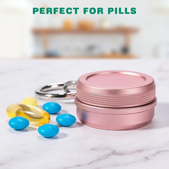 Daily Metal Carrying Case - Portable Keychain Pill Holder, Waterproof Small Travel pill Container for Earplugs Coins, Compatible with Loop, Eargasm & Vibes, Compact Mini Purse Pill Box (Pink)