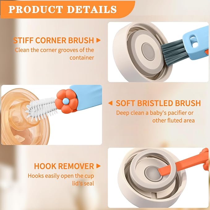 3 in 1 Cup Lid Cleaning Brush Set, Multifunctional Bottle Crevice Cleaning Brush, Portable Cup Lid Gap Cleaner, Water Bottle Cleaner Brush, Home Kitchen Cleaning Tools
