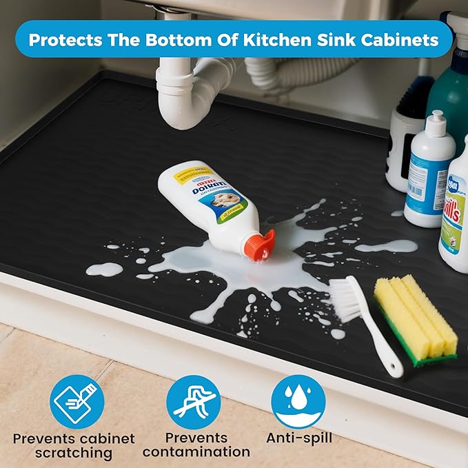URMONA 28'' x 19'' Waterproof Silicone Under Sink Mat Cabinet and Counter Protector, Shelf Liner for Kitchen and Bathroom, Storage and Organizers, Litter Mat, Pet Cat Puppy Essentials(Brown)