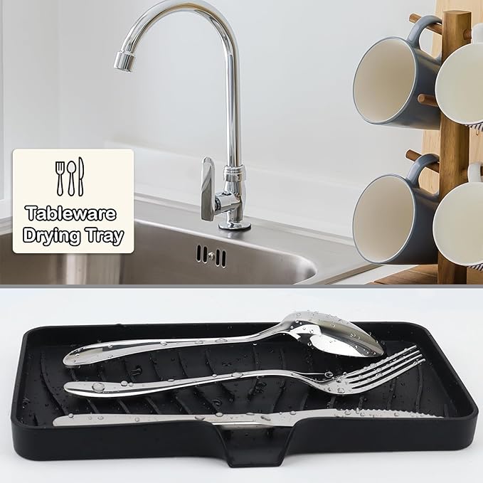 YASMEN Silicone Bathroom Soap Dishes, Sink Sponge Holder for Kitchen, Rubber Soap Dish with Drain, Shower Soap Sponge Tray, Sink or Counter Organizer, for Bar Soap, Bottle, Dish Soap Dispenser-Black