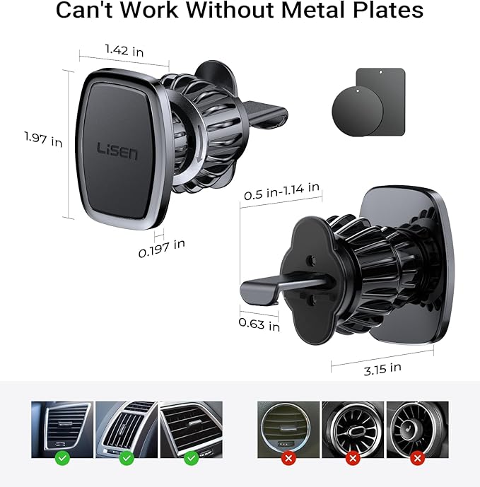 LISEN Magnetic Phone Holder for Car, Upgraded Clip + Ultra 6 Strong Magnets, Phone Magnets for Back of Cell Phone, Soporte de Telefono para carro, Gifts for Women Men, Car Accessories