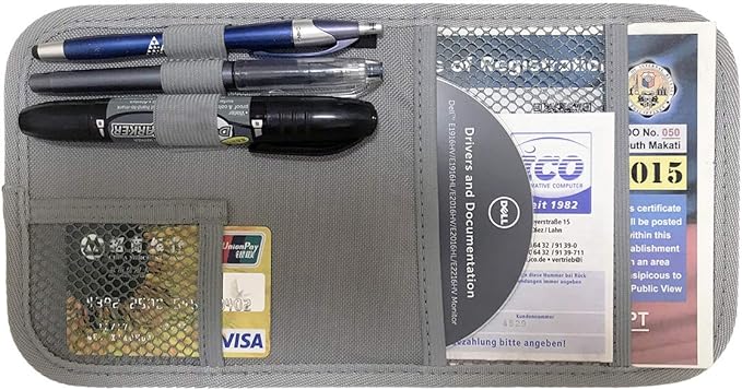 ZugGear Car Sun Visor Organizer, Auto Visor Holder Interior Accessories Pocket Organizer - Car Registration Holder Document Storage Pouch Pen holder - Grey