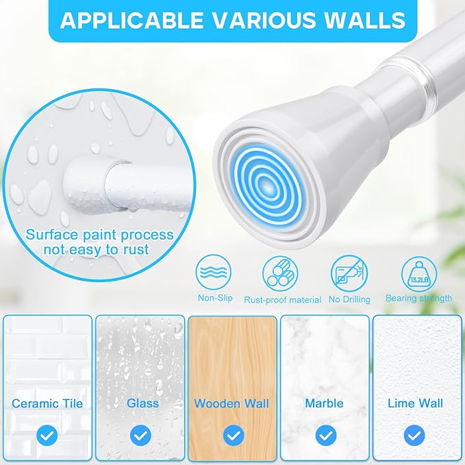 White Small Tension Curtain Rod 16-26 Inch,7/8" inch Adjustable Short Curtain Rod No Drilling,Spring Curtain Rod for Windows Kitchen Closet Doorway