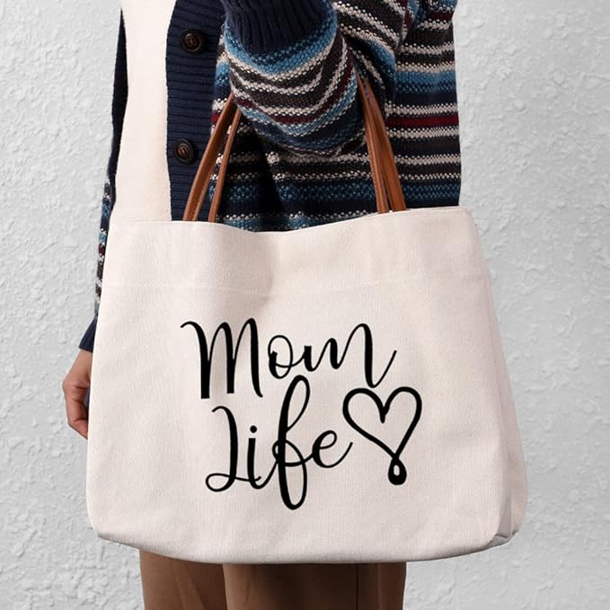 kifasyo Mom Mama Bag Mother Gifts Momlife Tote for Hospital, Shopping, Beach, Travel