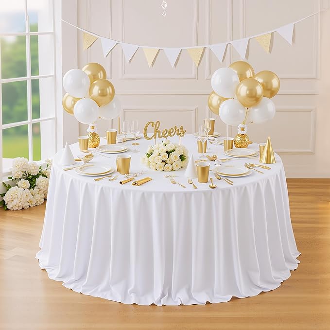 4 Pack White Round Tablecloths 60in White Round Table Cloth for Wedding Birthday Party Bridal Shower Reusable Washable Polyester Circle Table Cover for Kitchen Dining Buffet Cake Banquet Decorations