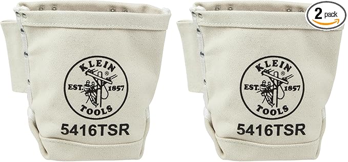 Klein Tools 5416TSR Tool Bag, Bolt Bag with Bull Pin Loops and Drain Holes, Sturdy No. 4 Canvas, Tunnel Loop Connect, 5 x 9 x 10-Inch (Pack of 2)