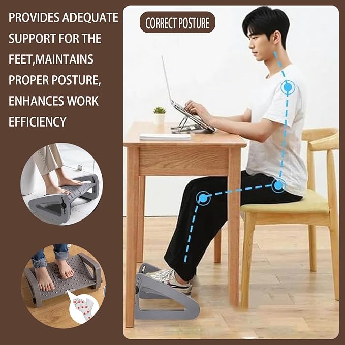 Under Desk Foot Rest for Office, Adjustable Ergonomic Accessories Portable Small Foot Stool Massager, Computer Foot Hammock Rest for High Gaming Chair Tall Footrest for Couch(Grey)